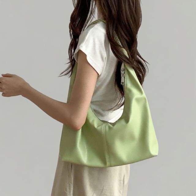 Basaran-Woven Strap Plain Faux Leather Shoulder Bag