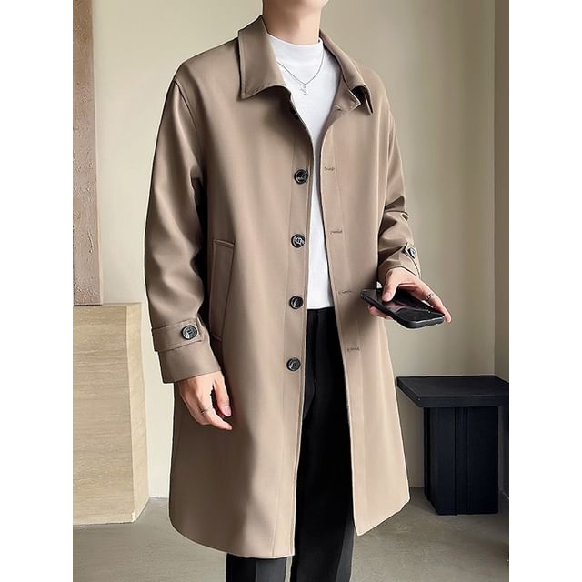 Bay Go Mall-Collar Plain Single Breasted Trench Coat