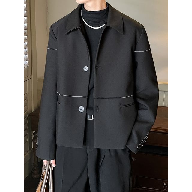Bay Go Mall-Collared Contrast Trim Single Breasted Blazer
