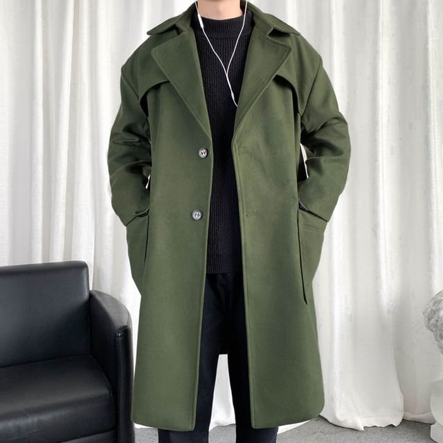 Bay Go Mall-Collared Plain Panel Midi Button Coat