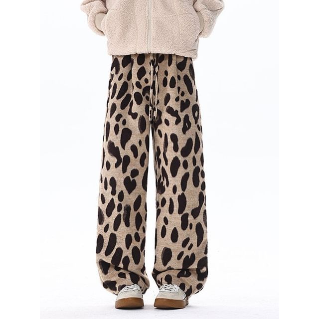 Bay Go Mall-Drawstring Waist Leopard Print Loose Fit Pants