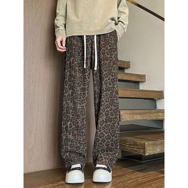 Bay Go Mall-Drawstring Waist Leopard Print Loose Fit Pants