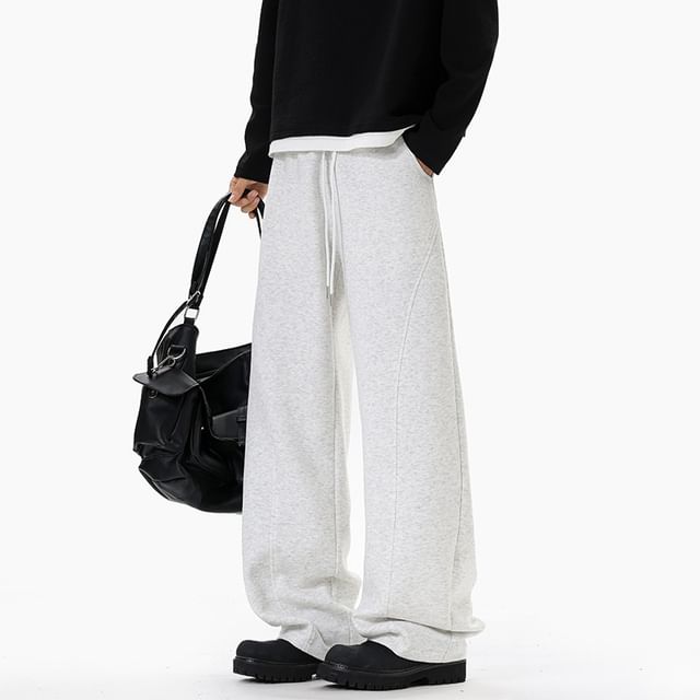 Bay Go Mall-Drawstring Waist Plain Straight Leg Sweatpants