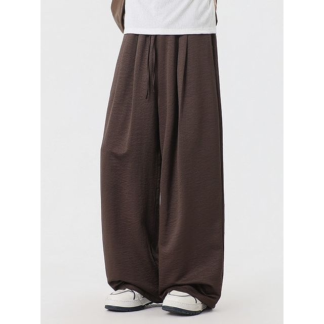 Bay Go Mall-Drawstring Waist Plain Wide Leg Sweatpants