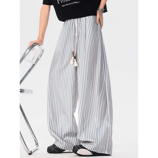 Bay Go Mall-Drawstring Waist Striped Baggy Pants