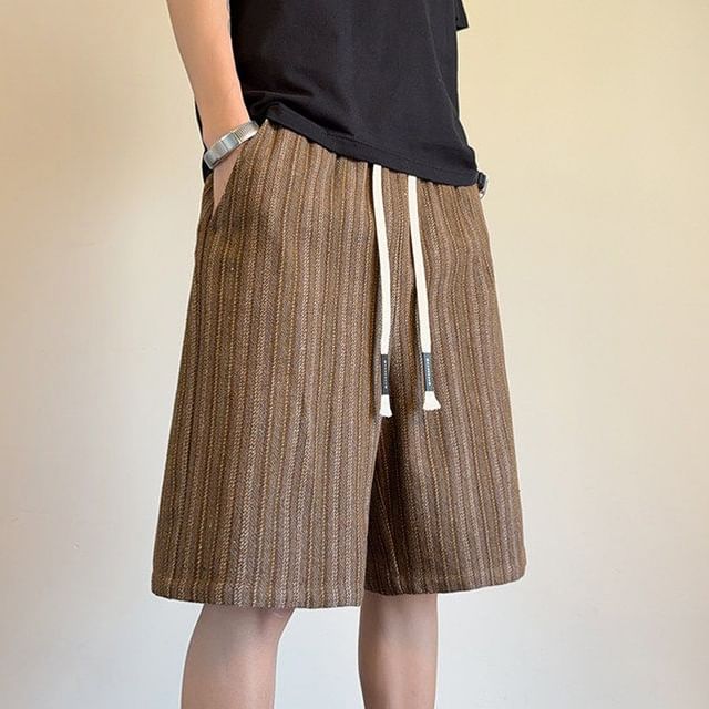 Bay Go Mall-Drawstring Waist Striped Shorts
