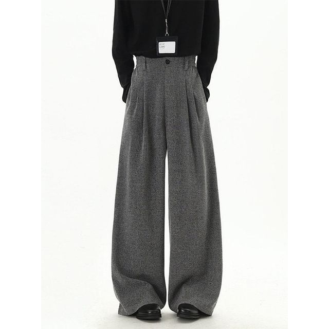 Bay Go Mall-High Waist Plain Baggy Slacks