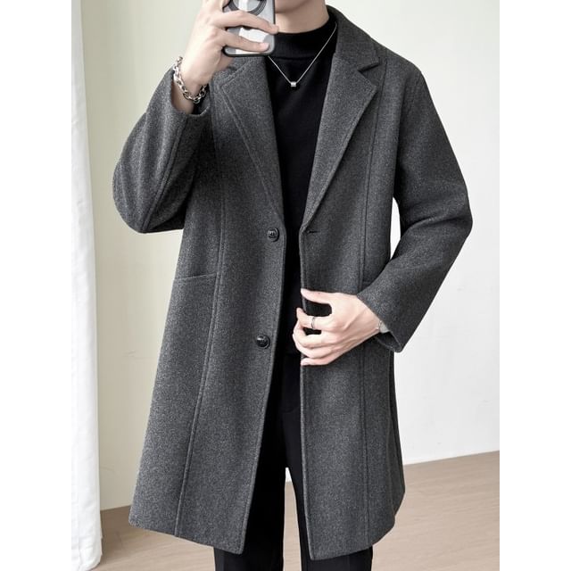 Bay Go Mall-Lapel Collar Plain Single Breasted Coat