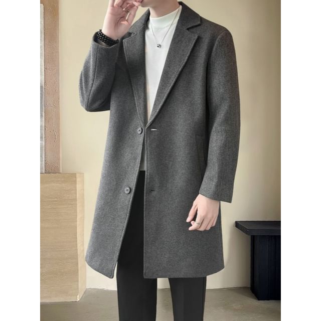 Bay Go Mall-Lapel Collar Plain Single Breasted Coat