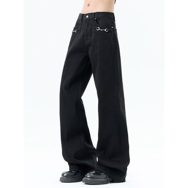 Bay Go Mall-Mid Rise Plain Horsebit Flared Jeans