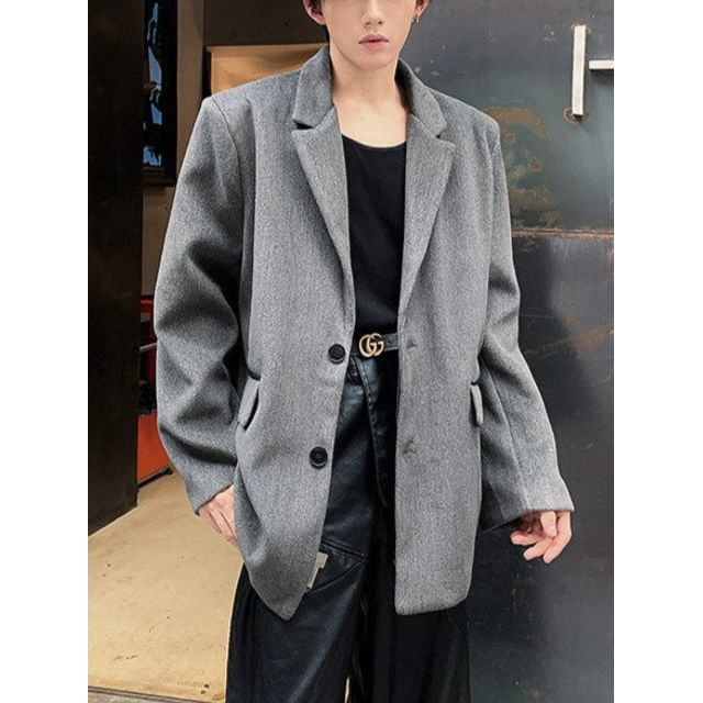 Bay Go Mall-Notch Lapel Plain Single Breasted Blazer