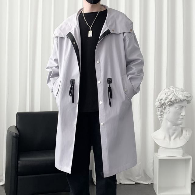 Bay Go Mall-Plain Hood Midi Button Parka