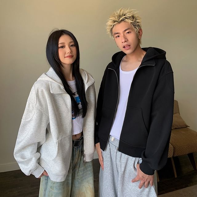 Bay Go Mall-Plain Zip Hoodie