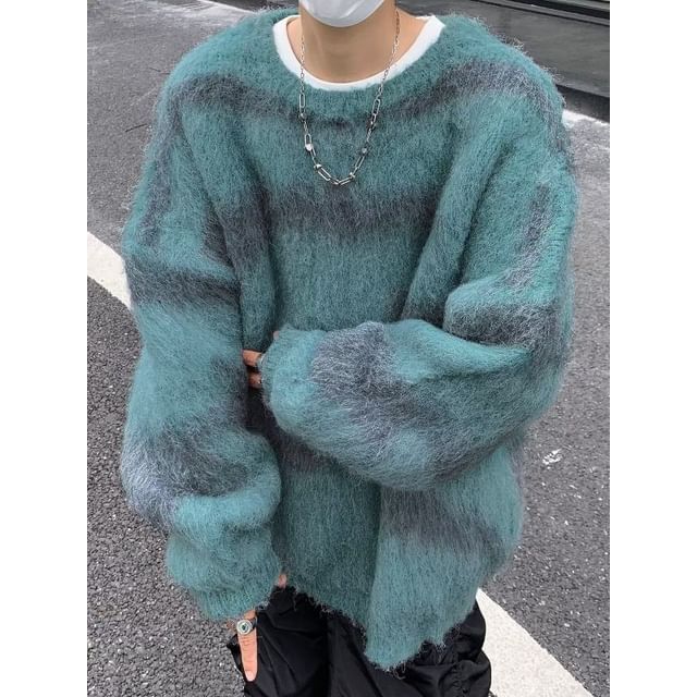 Bay Go Mall-Round Neck Fluffy Oversized Sweater