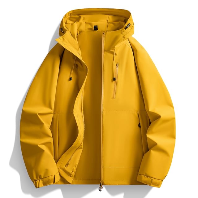 Bay Go Mall-Stand Collar Plain Hood Zip Jacket