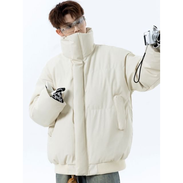 Bay Go Mall-Stand Collar Plain Puffer Jacket