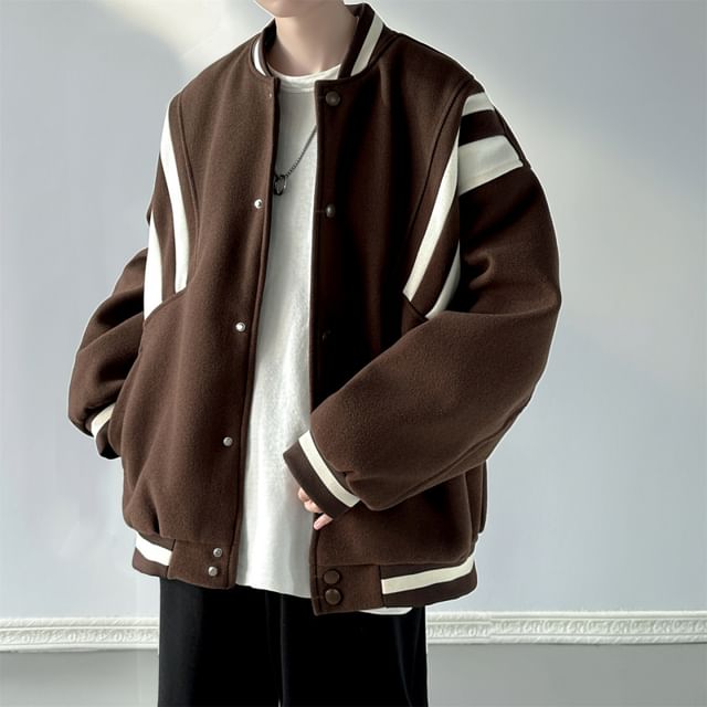 Bay Go Mall-Two Tone Panel Button Baseball Jacket