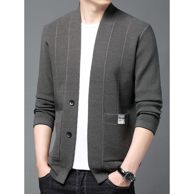 Bay Go Mall-V-Neck Plain Button Up Jacket