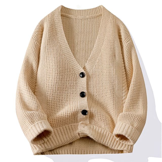 Bay Go Mall-V-Neck Plain Cardigan