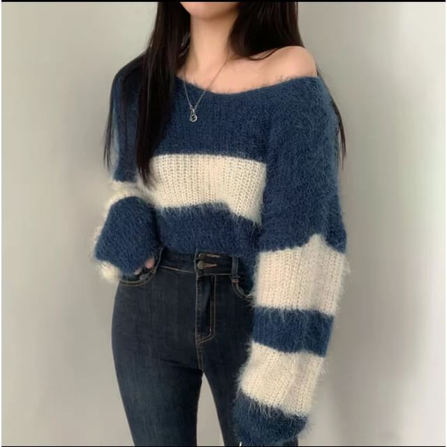 Beaustreet-Boatneck Two Tone Sweater