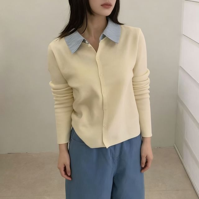 Beaustreet-Collar Plain Mock Two-Piece Cardigan