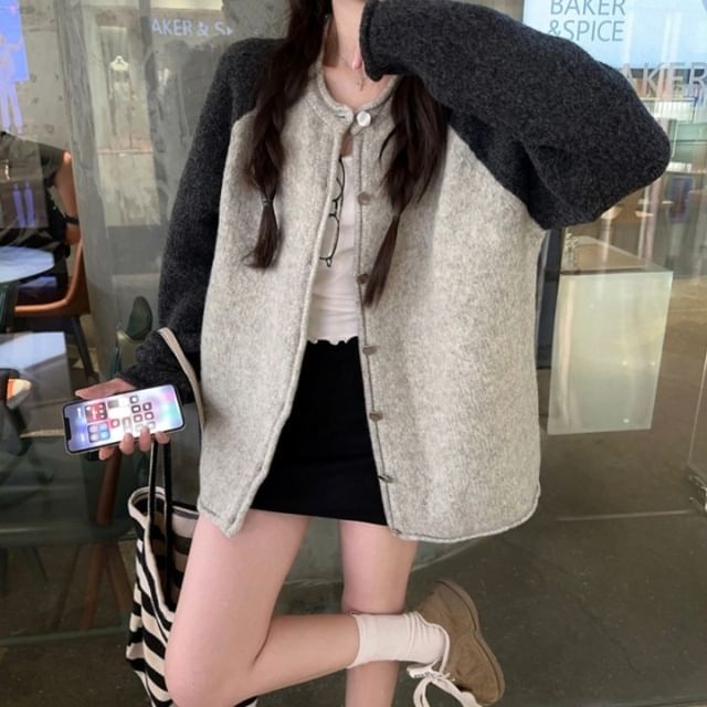 Beaustreet-Crew Neck Button-Up Raglan Cardigan