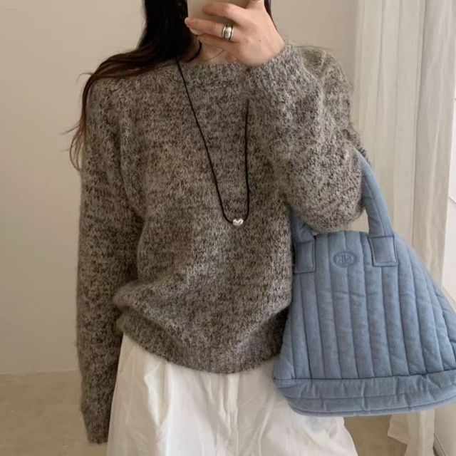Beaustreet-Crew Neck Melange Sweater