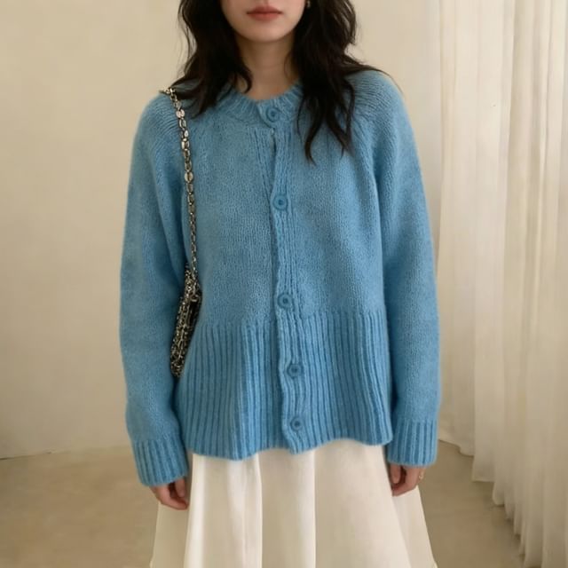 Beaustreet-Crew Neck Plain Cardigan
