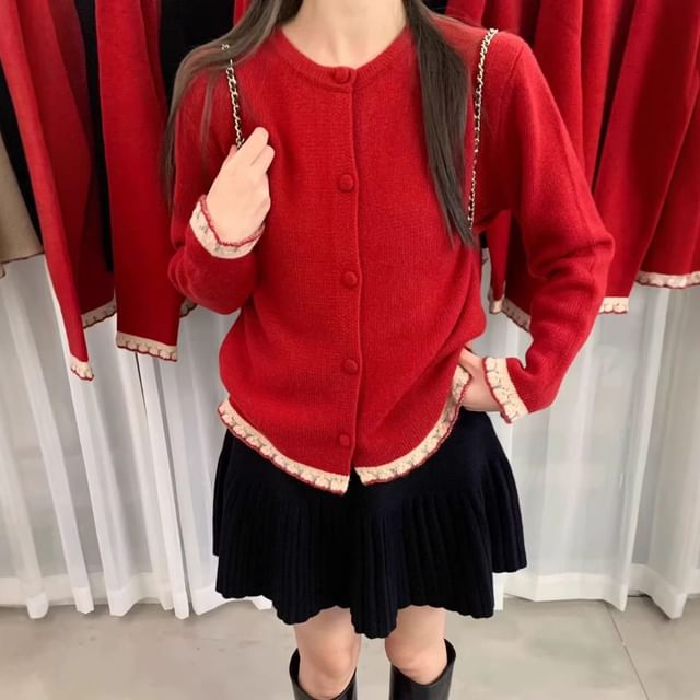 Beaustreet-Crew Neck Plain Ruffle Cardigan