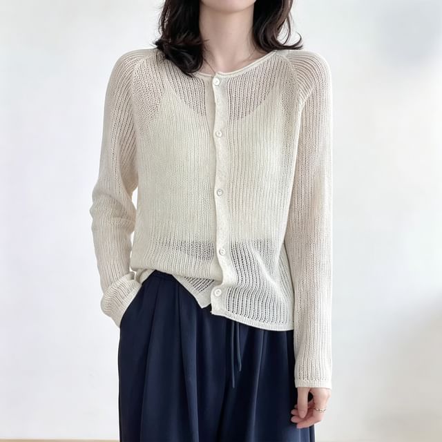 Beaustreet-Crewneck Button-Up Plain Cardigan