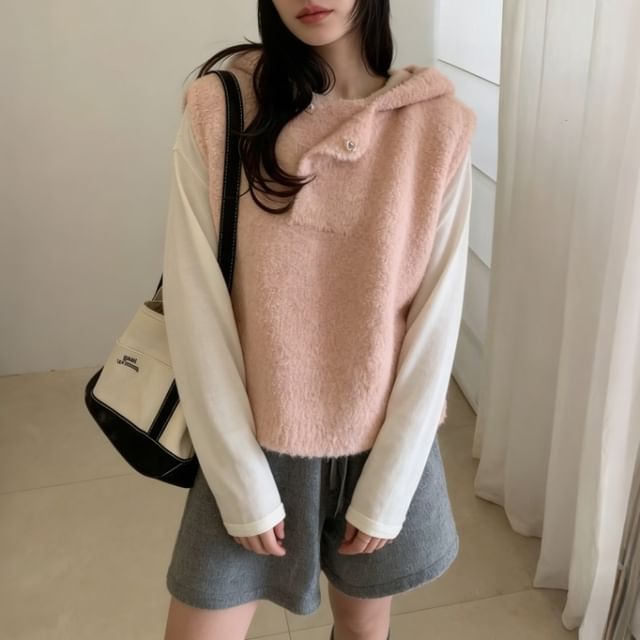 Beaustreet-Henley Plain Hooded Sweater Vest