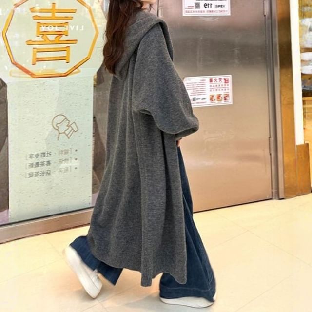 Beaustreet-Hooded Plain Long Cardigan