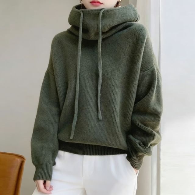 Beaustreet-Hooded Plain Oversized Sweater