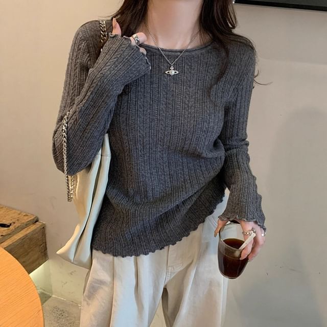 Beaustreet-Long-Sleeve Crewneck Plain Knit Top