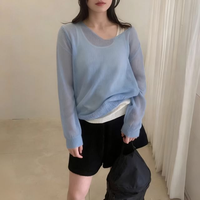 Beaustreet-Long-Sleeve V-Neck Plain Sweater