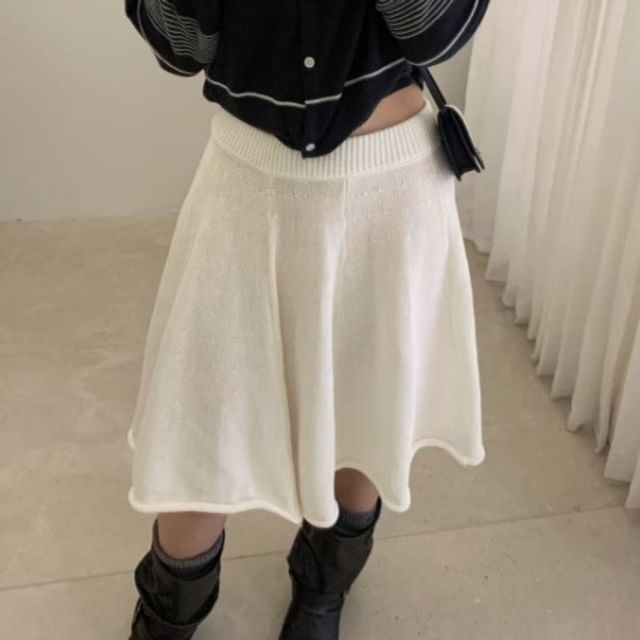 Beaustreet-Mid Waist Plain A-Line Skirt