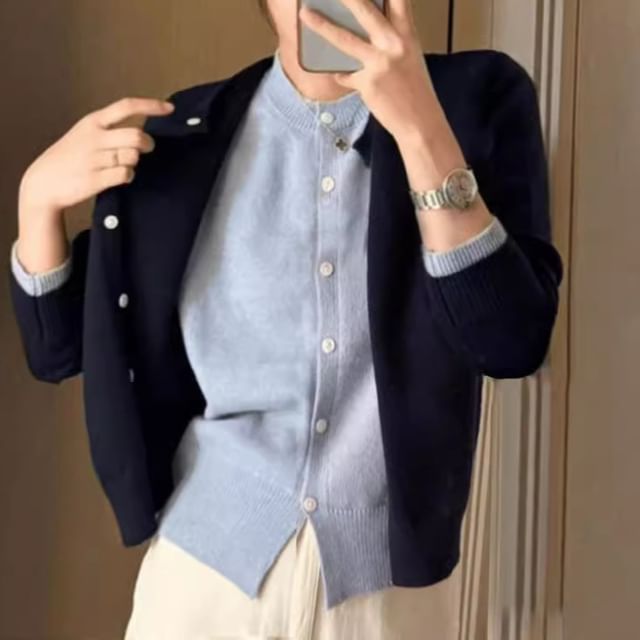 Beaustreet-Mock Two-Piece Two Tone Button-Up Cardigan