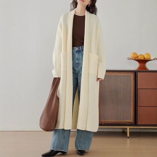 Beaustreet-Open Front Plain Long Cardigan