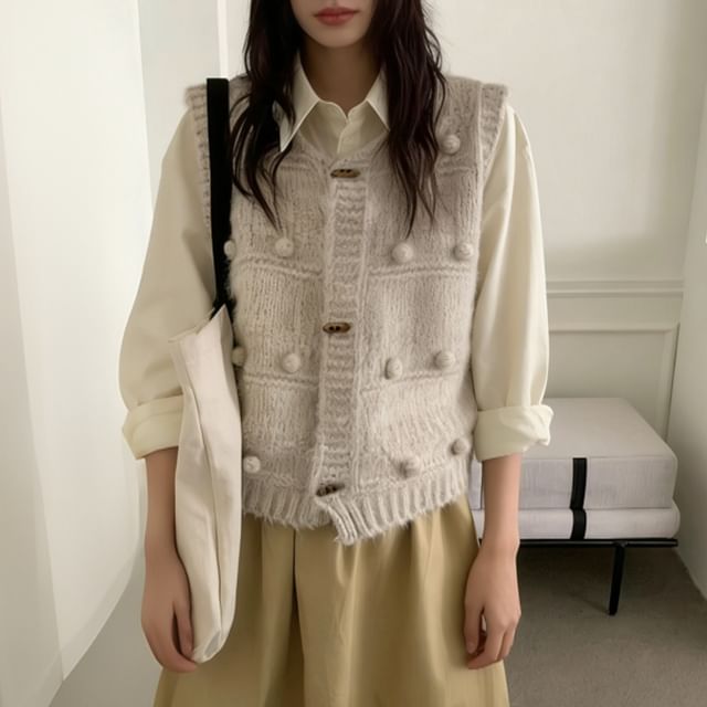 Beaustreet-Plain Bobble Duffle Knit Sweater Vest