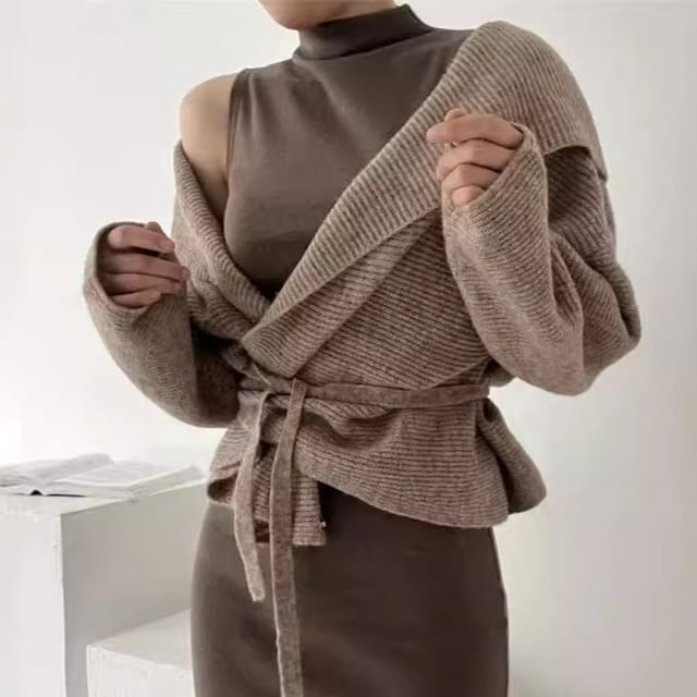 Beaustreet-Plain Hood Tie Front Wrap Cardigan