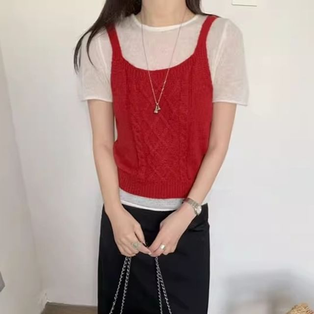 Beaustreet-Plain Knit Camisole Top
