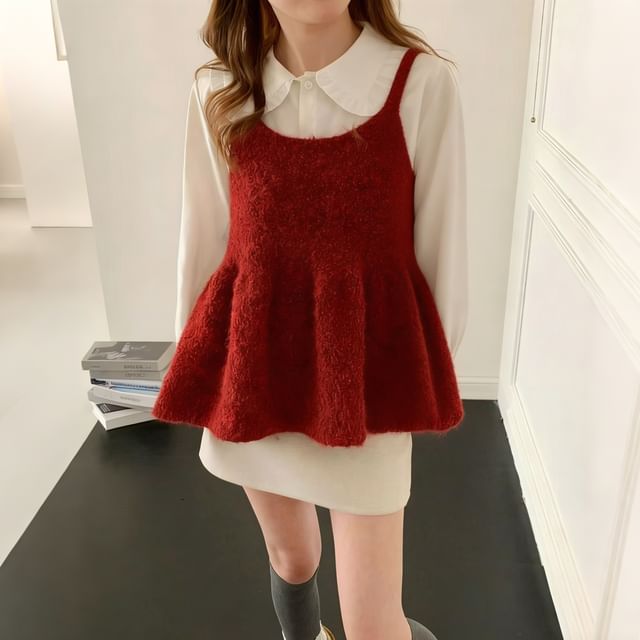 Beaustreet-Plain Peplum Knit Camisole Top