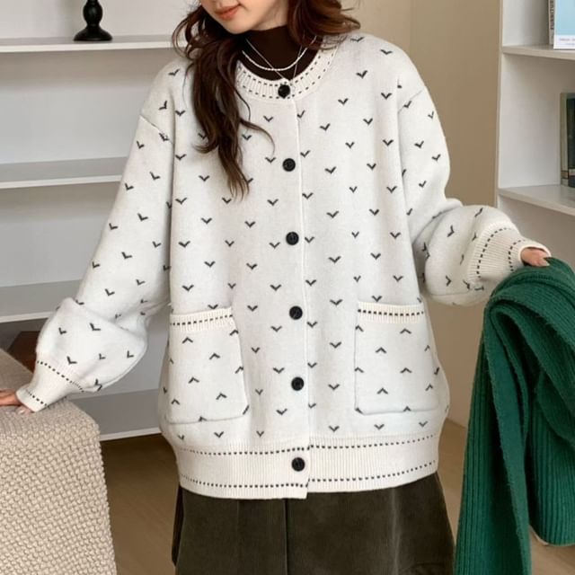 Beaustreet-Round Neck Jacquard Cardigan