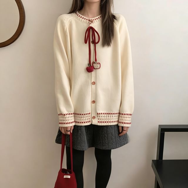 Beaustreet-Round Neck Striped Button Up Cardigan