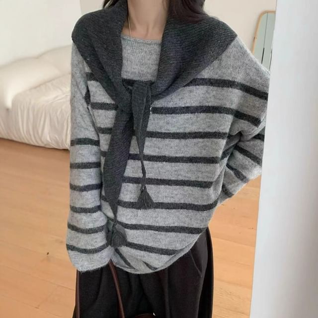 Beaustreet-Scarfed Striped Sweater