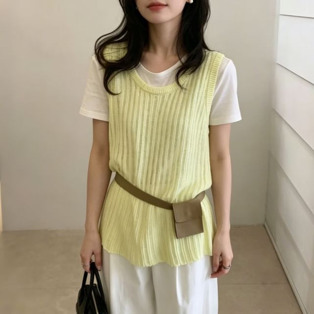 Beaustreet-Scoop Neck Plain Ribbed Tank Top