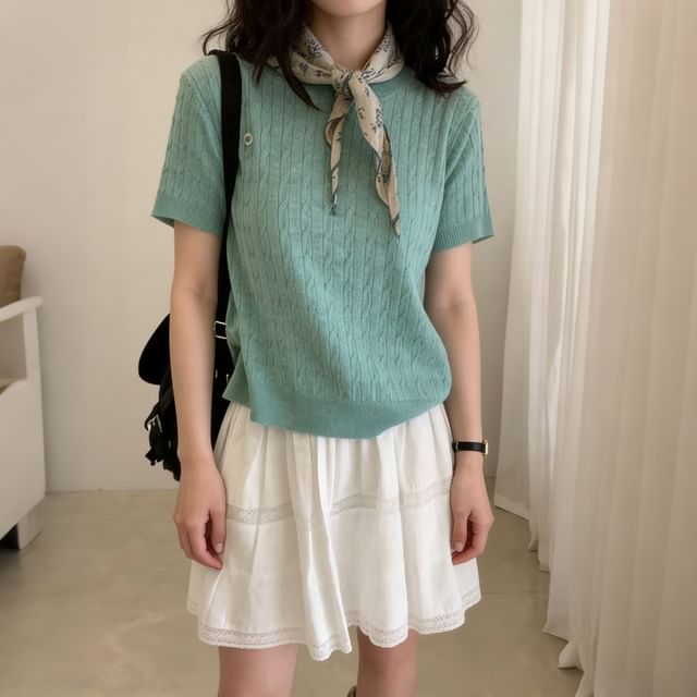 Beaustreet-Short-Sleeve Crewneck Plain Knit Top