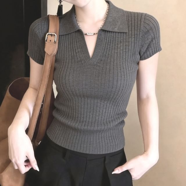 Beaustreet-Short-Sleeve Plain Knit Polo Top