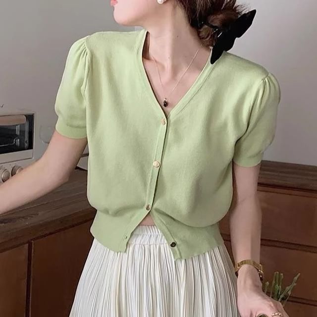 Beaustreet-Short-Sleeve V-Neck Plain Cardigan