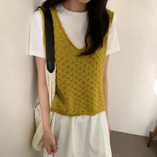 Beaustreet-V-Neck Crochet Sweater Vest